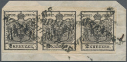 Österreich: 1850, 2 Kreuzer Schwarz, Handpapier Type Ia, Waagerechter Dreierstre - Lettres & Documents