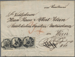 Österreich: 1850, 2 Kr. Schwarz, Handpapier, Type IIIa, Drei Exemplare, Eine Mar - Lettres & Documents