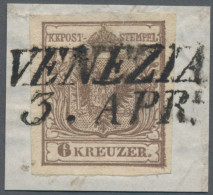 Österreich: 1850, 6 Kreuzer Dunkelbraun, Handpapier, Idealer L2 "VENEZIA 3 APR", - Cartas & Documentos