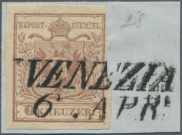 Österreich: 1850, 6 Kreuzer Dunkelbraun, Handpapier, L2 "VENEZIA 3 APR", Befund - Cartas & Documentos