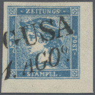 Österreich: 1851. Blauer Merkur, Type III B, Eckrandstück Aus Der Unteren Rechte - Gebraucht