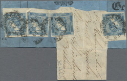 Österreich: 1851, 0,6 Kr Blau, Type III B, "Blauer Merkur", Vier Exemplare Jewei - Covers & Documents