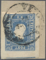 Österreich: 1858; 1.05 Kr. Blau Auf Kleinem Schleifenstück Mit Komplettem Abschl - Lettres & Documents