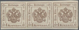 Österreich - Zeitungsstempelmarken: 1858, 4 Kr Braun, Waagerechter Dreierstreife - Periódicos