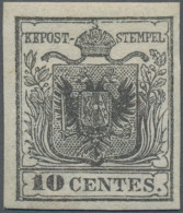 Österreich - Lombardei Und Venetien: 1850, 10 C. Schwarz, Handpapier, Type Ib, U - Lombardo-Vénétie