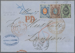 Russia: 1868 3k. And 20k. Both On Vertically Laid Paper Used Along With 1866 10k - Sonstige & Ohne Zuordnung