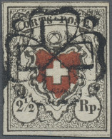 Schweiz: 1850, Ortspost 2½ Rp. Schwarz/rot Mit Kreuzeinfassung, Type 10, Farbfri - Usados