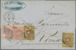 Schweiz: 1850, Rayon II, 10 Rp. Gelb, Zwei Exemplare In Mischfrankatur Mit Rayon - Lettres & Documents