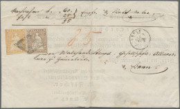 Schweiz: 1854-55 Strubel 20 Rp. Vom 1. Berner Druck Und 5 Rp. Mit Gelbem Seidenf - Cartas & Documentos