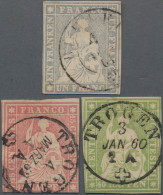 Schweiz: 1855-1860 Drei Schön Gestempelte Strubel, Dabei 1 Fr. (gelber SF) Mit L - Usados