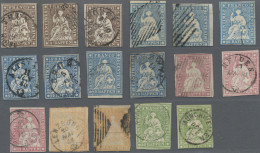 Schweiz: 1854-62 Strubel: 17 Gestempelte Marken, Von 5 Bis 40 Rp., Mit Farbnuanc - Usados