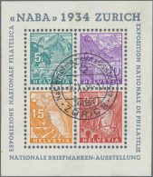 Schweiz: 1934, NABA-Block Klar Gestempelt Mit SST 5.X.34. Mi. 750,- €. - Oblitérés