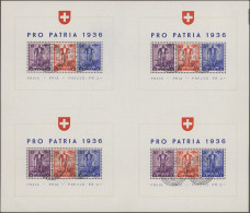 Schweiz: 1936 Pro Patria-Block Im Großbogen Von 4 Blocks, Jeweils Sauber Gestemp - Used Stamps