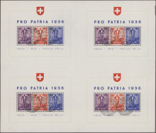 Schweiz: 1936 Pro Patria-Block Im Großbogen Von 4 Blocks, Jeweils Sauber Gestemp - Usados