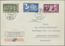 Schweiz: 1945, PAX-Serie, 5 Rp.-10 Fr., Kompletter Satz Auf Vier Vordruckumschlä - Cartas & Documentos