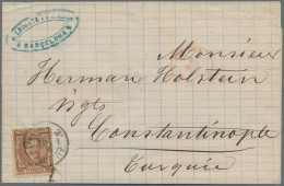 Spain: 1877 Folded Cover From Barcelona To Constantinople Dated '2 May 1877', Fr - Briefe U. Dokumente