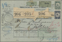 Turkey: 1910 Parcel Card For Three Packets (204-206) Used From Salonique To Zoll - Briefe U. Dokumente