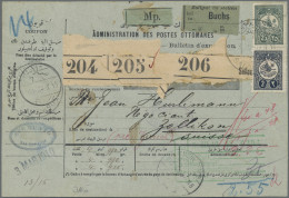 Turkey: 1910 Parcel Card For Three Packets (204-206) Used From Salonique To Zoll - Cartas & Documentos