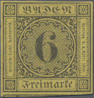 Baden - Marken Und Briefe: 1854, Freimarke 6 Kr. Schwarz Auf Gelb, Ohne Gummi, " - Andere & Zonder Classificatie