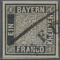 Bayern - Marken Und Briefe: 1849, 1 Kreuzer Schwarz, Platte 1, Entwertet Mit Hal - Andere & Zonder Classificatie