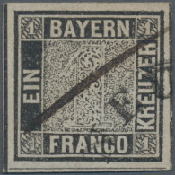 Bayern - Marken Und Briefe: 1849, 1 Kreuzer Schwarz, Platte 1, Entwertet Mit Hal - Autres & Non Classés