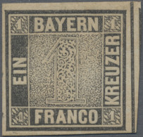 Bayern - Marken Und Briefe: 1849, 1 Kreuzer Schwarz, Platte 2, Ungebraucht Mit G - Autres & Non Classés