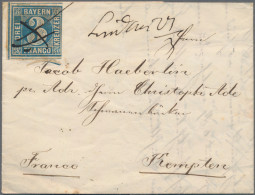 Bayern - Marken Und Briefe: 1855, 3 Kr. Blau, Farbfrisch, Rechts Angeschnitten, - Otros & Sin Clasificación