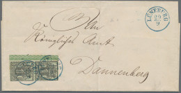 Hannover - Marken Und Briefe: 1856/57, 1 Ggr Schwarz Mit Grünem Netzwerk, Senkre - Hanovre