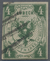 Lübeck - Marken Und Briefe: 1859, 4 S Dunkelgrün, Vollrandig, Entwertet Mit Fünf - Lubeck