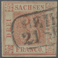 Sachsen - Marken Und Briefe: 1850, 3 Pfennige Lebhaftrot, Platte III, Position 1 - Sachsen