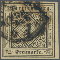 Württemberg - Marken Und Briefe: 1851, 1 Kr. Schwarz Auf Altelfenbein, Type III, - Autres & Non Classés