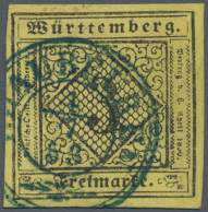 Württemberg - Marken Und Briefe: 1851, 3 Kr. Schwarz Auf Hellgelb, Type I, Blaue - Sonstige & Ohne Zuordnung