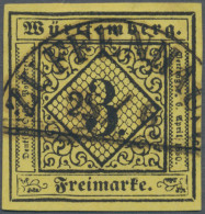Württemberg - Marken Und Briefe: 1851, 3 Kr. Schwarz Auf Hellgelb, Type V, Segme - Other & Unclassified