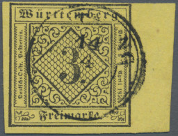 Württemberg - Marken Und Briefe: 1851, 3 Kr. Schwarz Auf Hellgelb, Voll- Bis Bre - Autres & Non Classés