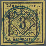 Württemberg - Marken Und Briefe: 1851, 3 Kr. Schwarz Auf Dunkelgelb, Zwei Exempl - Autres & Non Classés