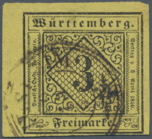 Württemberg - Marken Und Briefe: 1851, 3 Kr. Schwarz Auf Hellgelb, Seidenpapier, - Otros & Sin Clasificación