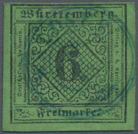 Württemberg - Marken Und Briefe: 1851, 6 Kr. Schwarz Auf Gelbgrün, Blauer K 2 WA - Andere & Zonder Classificatie