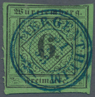 Württemberg - Marken Und Briefe: 1851, 6 Kr. Schwarz Auf Gelbgrün, Type I, Oben - Autres & Non Classés