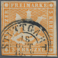 Württemberg - Marken Und Briefe: 1857, 3 Kr. Gelblichorange, Ohne Seidenfaden, M - Andere & Zonder Classificatie