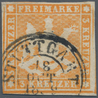Württemberg - Marken Und Briefe: 1857, 3 Kr. Gelblichorange, Ohne Seidenfaden, M - Otros & Sin Clasificación