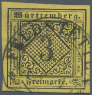 Württemberg - Stempel: FELDSTETTEN, Steigbügelstempel Schwarz Auf 3 Kr., 1 Kr. ( - Other & Unclassified