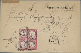 Deutsches Reich - Brustschild: 1874, 1 Gr. Karmin Gr.Schild Im 4er-Block Auf Por - Cartas & Documentos