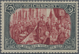 Deutsches Reich - Germania: 1900, Germania Reichspost, 5 Mark Grünschwarz/bräunl - Unused Stamps