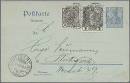 Deutsches Reich - Ganzsachen: 1908, 2/2 Pf. Germania Doppelkarte, 4 Stück, Frage - Other & Unclassified