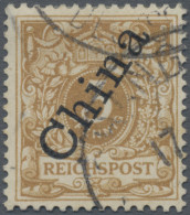 Deutsche Post In China: 1898, 3 Pfg. Hellocker, Steiler Aufdruck Gebraucht Mit K - Chine (bureaux)