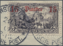 Deutsche Post In Der Türkei: 1905, Deutsches Reich, 15 P. Auf 3 Mk., Aufdruck Du - Turquia (oficinas)