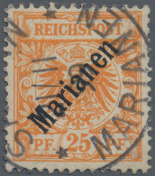 Deutsche Kolonien - Marianen: 1899, 25 Pfg. Mit Diagonalem Aufdruck, Gelblichora - Islas Maríanas