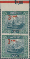 Deutsche Abstimmungsgebiete: Saargebiet: 1921, 3 C Auf 20 Pf Bläulichgrün/grünli - Neufs