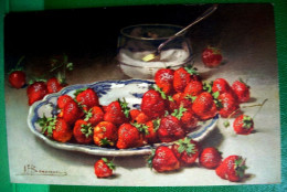 Cpa  FRUITS ILLUSTRATEUR SUISSE NATURE MORTE AUX FRAISES  .STRAWBERRIES  CUP OF SUGAR  STILL LIFE  OLD PC  A/S - Geneeskrachtige Planten