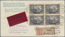 Danzig: 1920, 3 Mark Violettschwarz Im 4er-Block Auf überfrankiertem Trübsbach-E - Other & Unclassified